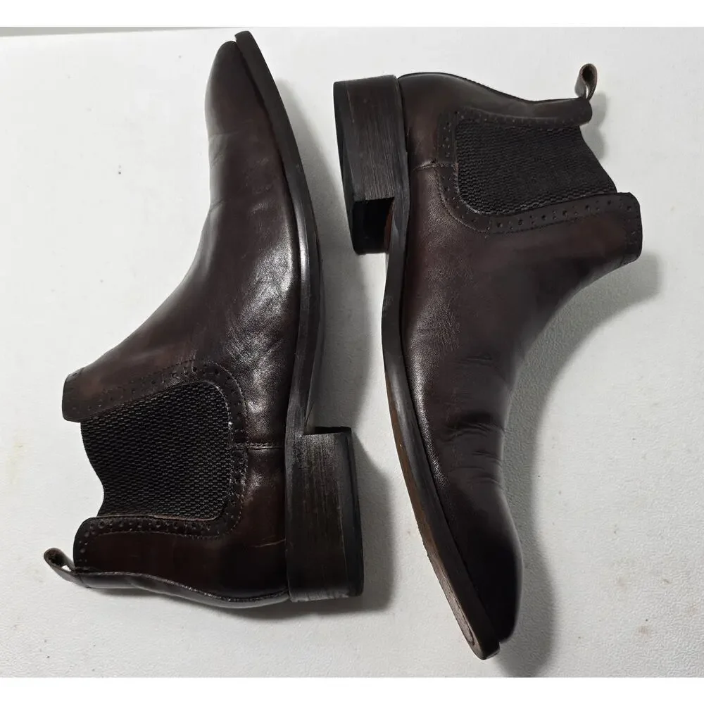 Maison Forte Chestnut Leather Chukka Style Boots Side Elastic Gore Size 9